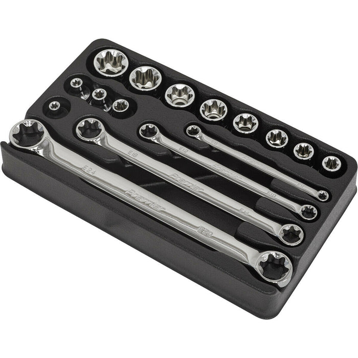 16 PACK TRX Star Socket & Spanner Set - 3/8" Square Drive Chrome Vanadium Steel Loops