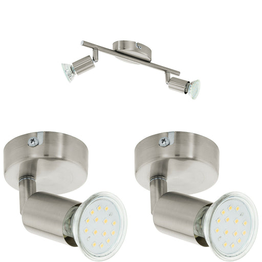 Twin Ceiling Spot Light & 2x Matching Wall Lights Satin Nickel Adjustable Head Loops