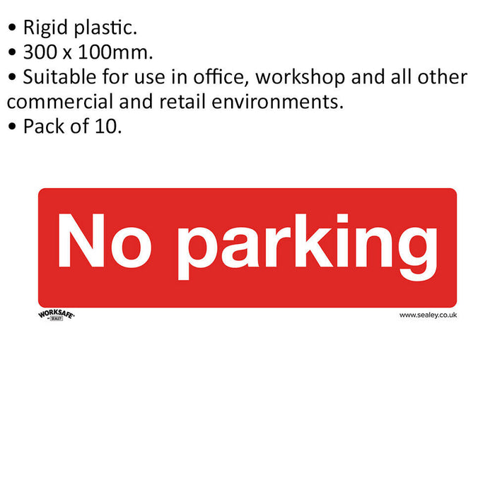 10x NO PARKING Health & Safety Sign - Rigid Plastic 300 x 100mm Warning Plate Loops