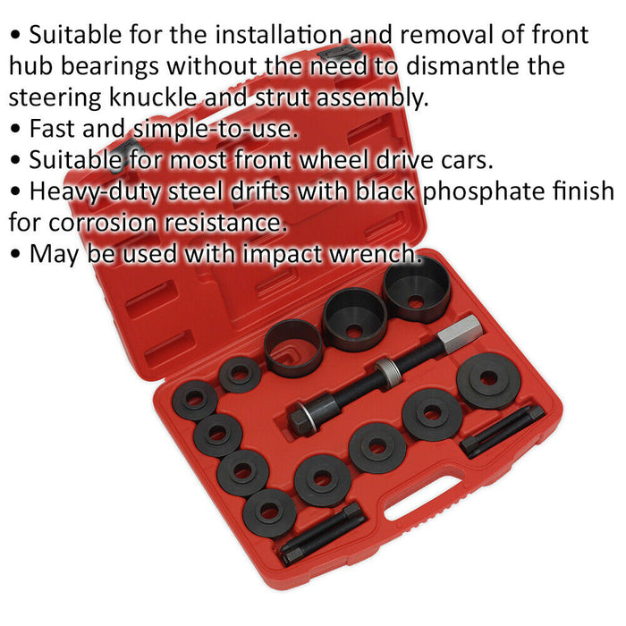 17 Pc Wheel Bearing Removal & Installation Tool Kit - IMPACT Drive Drift Screw Loops