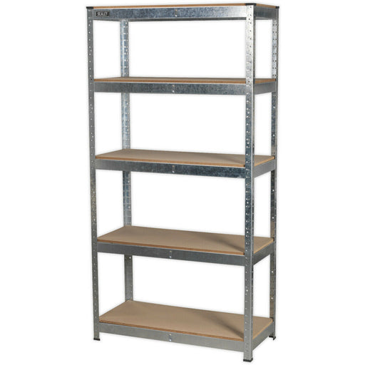 Warehouse Racking Unit with 5 MDF Shelves - 350kg Per Shelf - Galvanized Steel Loops