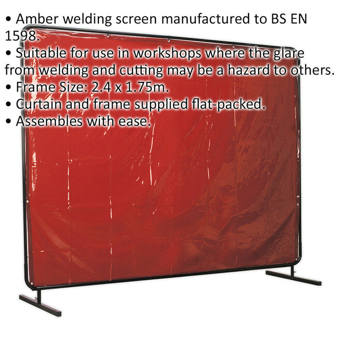 Workshop Welding Curtain & Frame - 2.4m x 1.75m - Easy Assembly - BS EN 1598 Loops