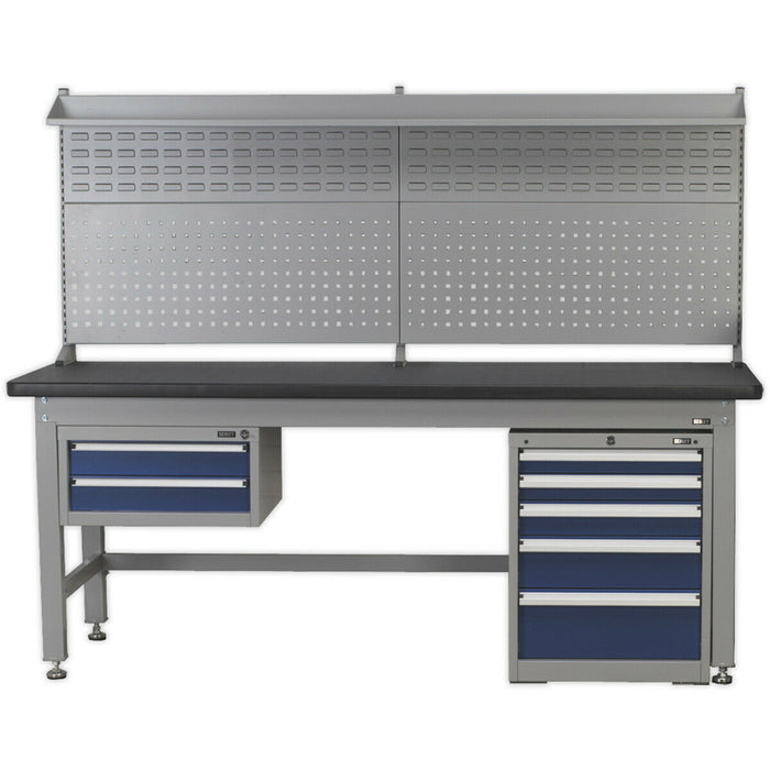 1.5m Complete Industrial Workstation & Cabinet Set - Back Panel Drawers Storage Loops