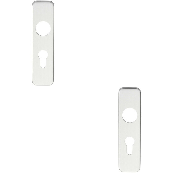 2x PAIR Door Handle Euro Lock Plate for Safety Levers 154 x 40mm Satin Aluminium Loops