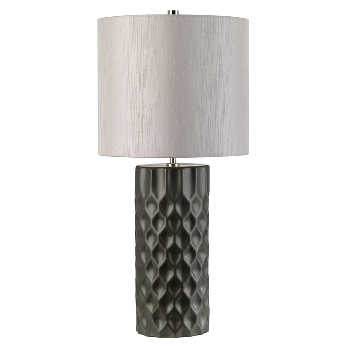 Table Lamp Steel Shade Polished Nickel Finial Graphite Finish LED E27 60W Bulb Loops