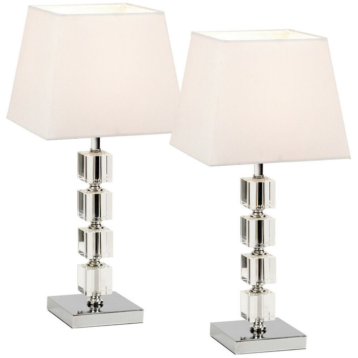 2 PACK Square Table Lamp Light Chrome Acrylic Cubes White Shade Desk Sideboard Loops
