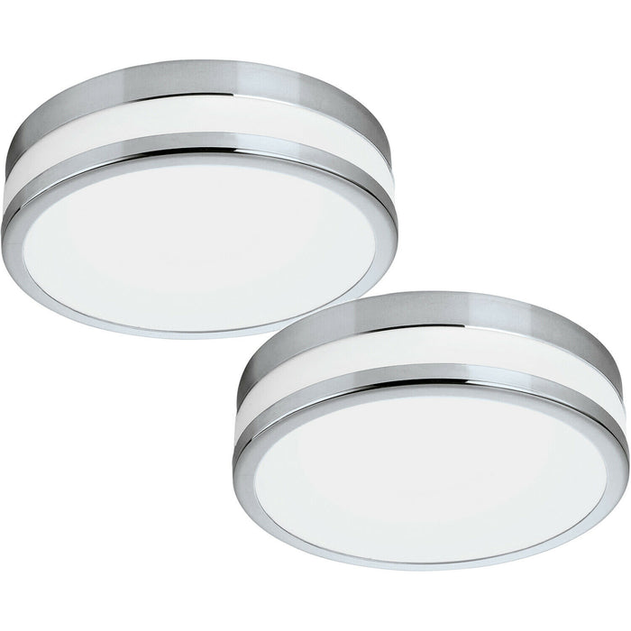 2 PACK Wall Flush Ceiling Light IP44 Chrome White Painted Glass Shade LED 24W Loops