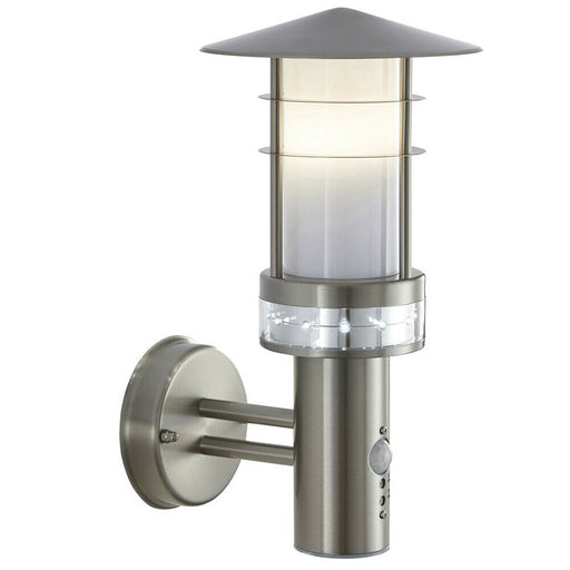 IP44 Outdoor LED Light Brushed Steel PIR Wall Lantern Security Outdoor Overhang Loops