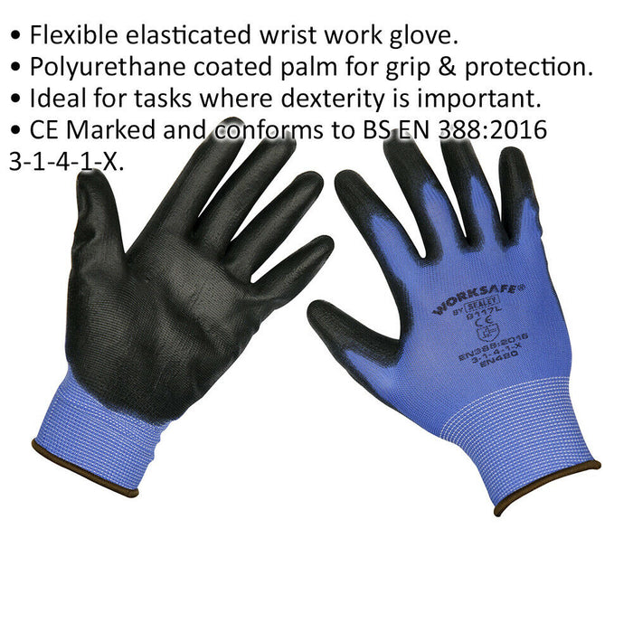 12 PAIRS - LARGE Lightweight Precision Grip Gloves - Elasticated Wrist Loops