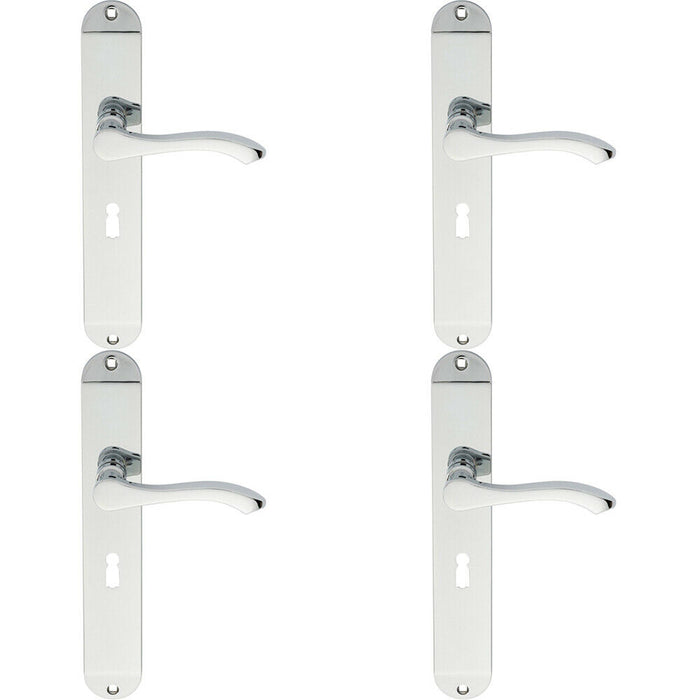 4x PAIR Scroll Lever Door Handle on Lock Backplate 242 x 40mm Polished Chrome Loops