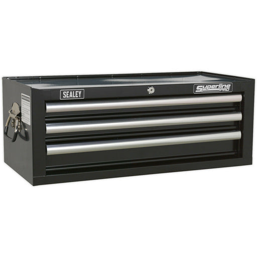670 x 320 x 255mm BLACK 3 Drawer MID-BOX Tool Chest Lockable Storage Cabinet Loops