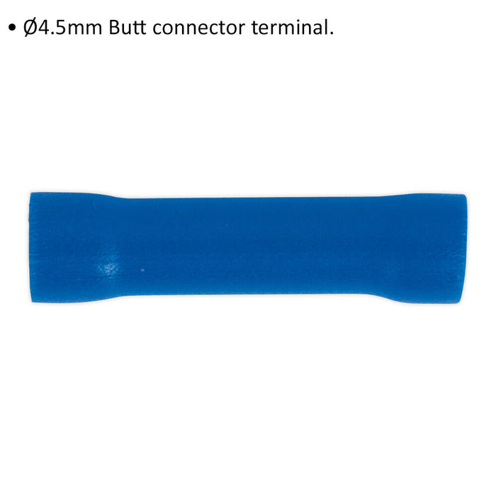 100 PACK Butt Connector Terminal - 4.5mm Diameter - 16 to 14 AWG Cable - Blue Loops