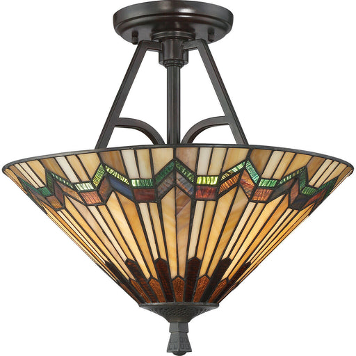 2 Bulb Semi Flush UpLighter Tiffany Style Glass Valiant Bronze LED E27 60W Loops