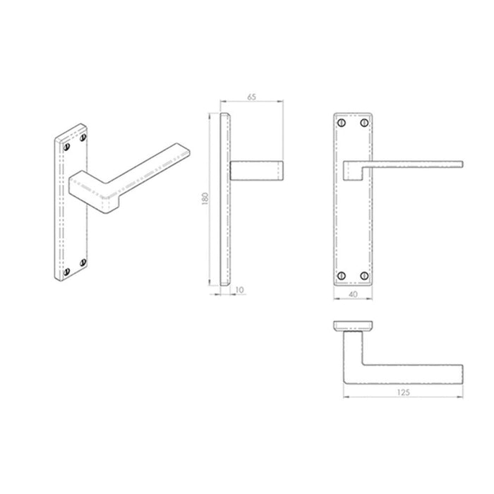 Door Handle & Latch Pack Satin Chrome Flat Straight Lever Square Backplate Loops