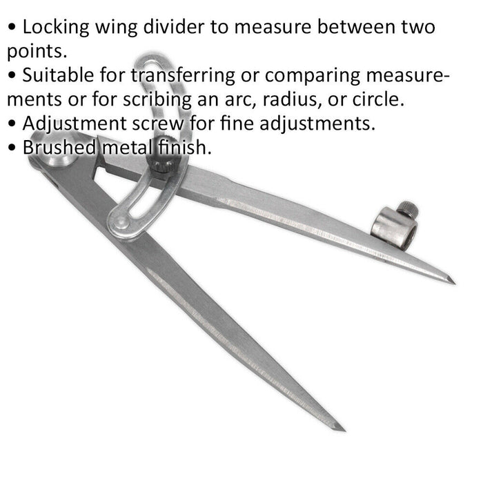 150mm Locking Wing Divider with Compass - Two Point Measurement - Adjustable Loops