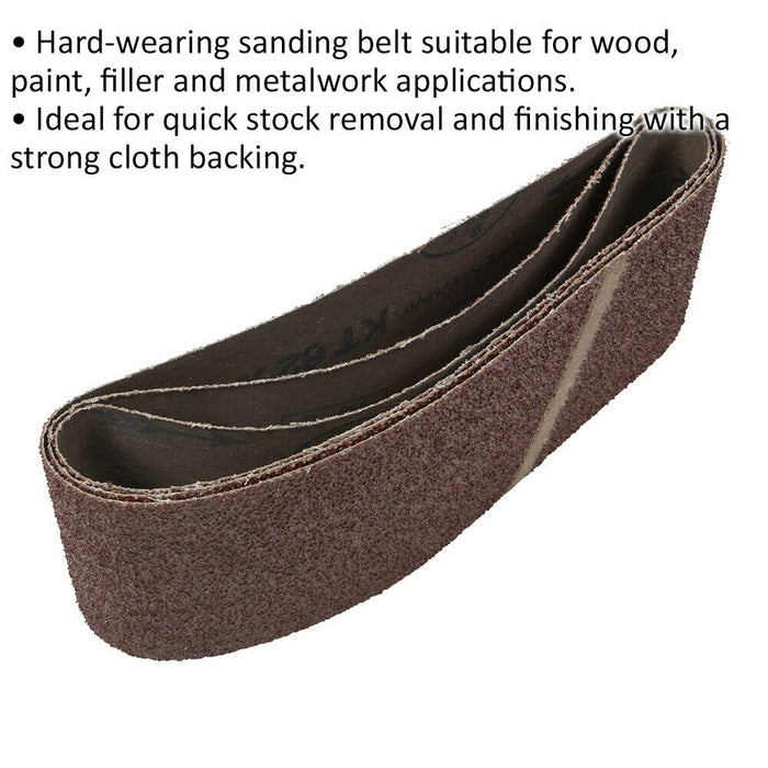 3 PACK - 100mm x 610mm Sanding Belts - 24 Grit Premium Cloth Backed Grind Loop Loops