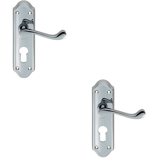 2x PAIR Victorian Upturned Lever on Euro Lock Backplate 168 x 47mm Chrome Loops