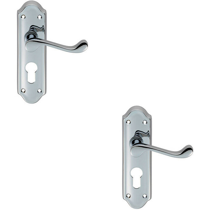 2x PAIR Victorian Upturned Lever on Euro Lock Backplate 168 x 47mm Chrome Loops