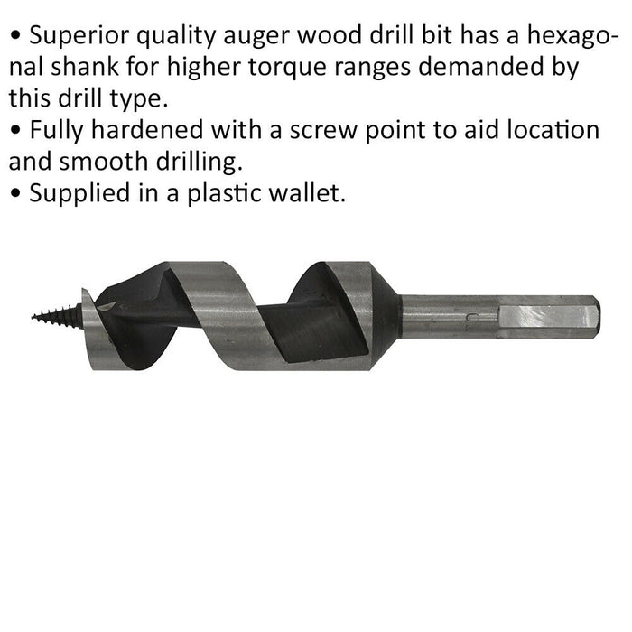 30 x 155mm Hardened Auger Wood Drill Bit - Hexagonal Shank - Woodwork Timber Loops