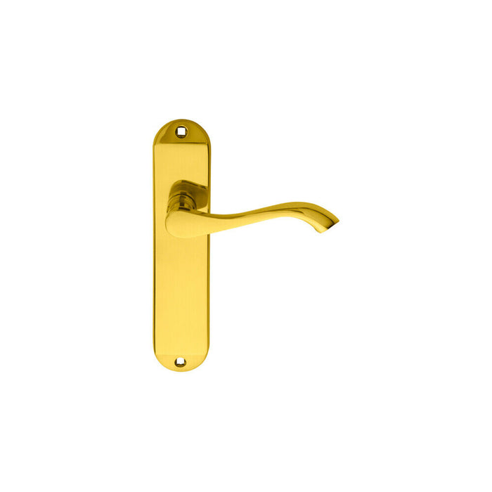 PAIR Curved Handle on Chamfered Latch Backplate 180 x 40mm Polished Brass Loops