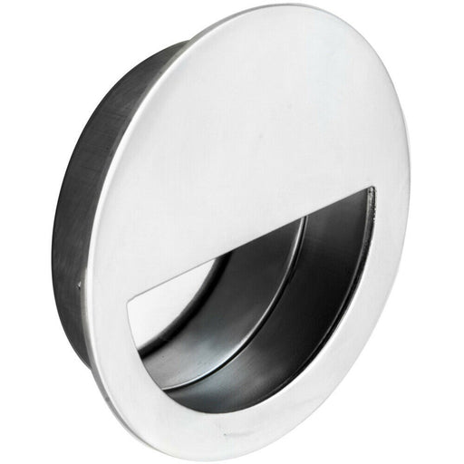 Circular Low Profile Recessed Flush Pull 90mm Diameter Bright Stainless Steel Loops