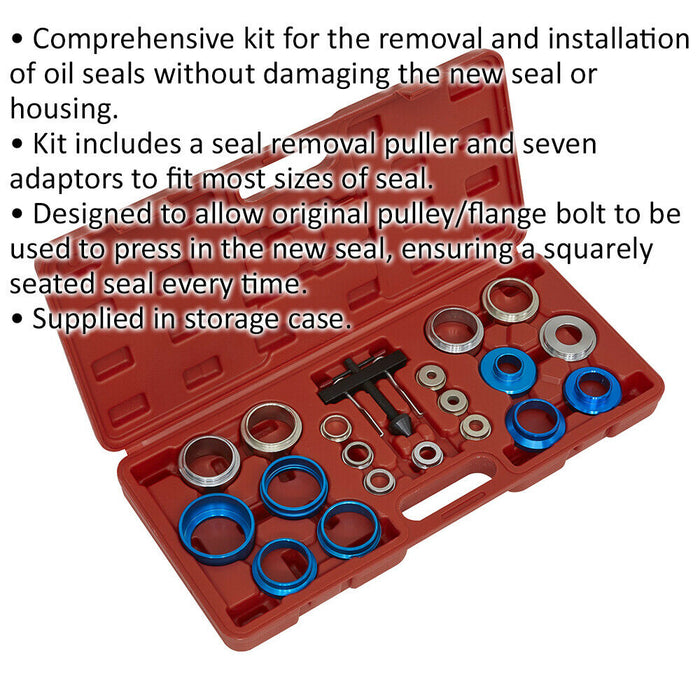 20pc Oil Seal Removal & Installation Kit - 8mm to 20mm Adapters - Pulley Flange Loops