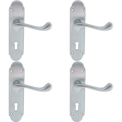 4x PAIR Victorian Upturned Handle on Lock Backplate 170 x 42mm Satin Chrome Loops