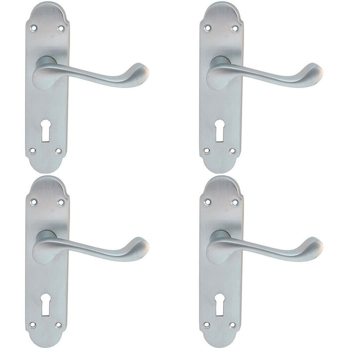 4x PAIR Victorian Upturned Handle on Lock Backplate 170 x 42mm Satin Chrome Loops