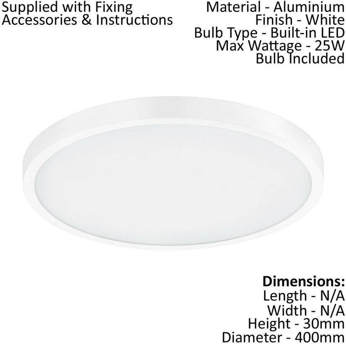 Wall / Ceiling Light White 400mm Round Surface Mounted 25W LED 3000K Loops