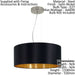 Pendant Light Colour Satin Nickel Steel Shade Black Gold Fabric Bulb E27 3x60W Loops