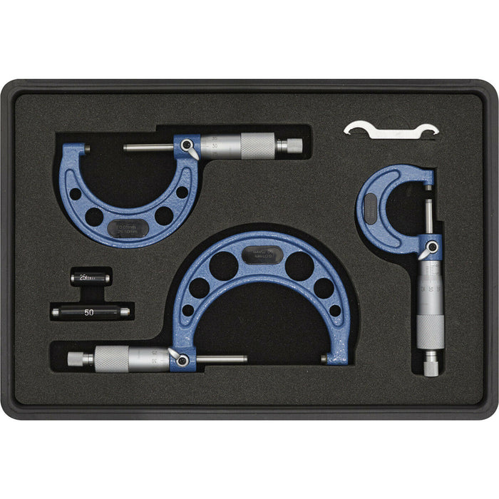 3 Piece Metric Micrometer Set - Lined Storage Case - Calibrated Extension Bars Loops