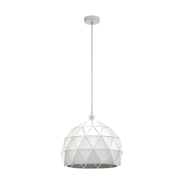 Pendant Ceiling Light Colour White Steel Round Faceted Shade Bulb E27 1x60W Loops