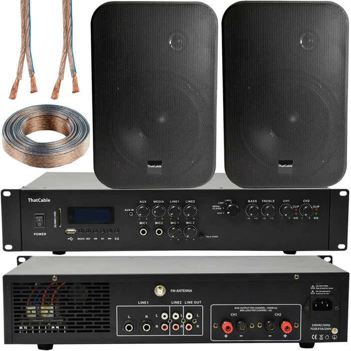 400W Bluetooth Sound System 2x Black 200W Wall Speaker Channel HiFi Amplifier