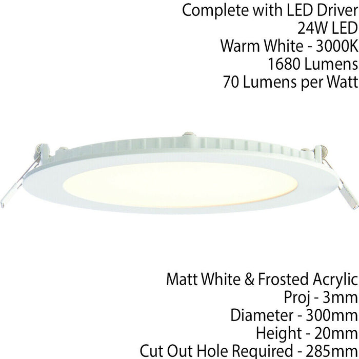 Ultra Slim Round Flush Ceiling Light 24W Warm White LED 3000k Corridor Lamp Loops