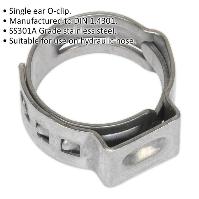 25 PACK Stainless Steel Single Ear O-Clip - 11.8mm to 13.8mm Diameter - Fixing Loops