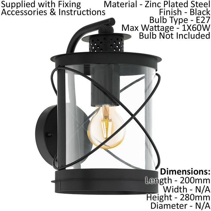 2 PACK IP44 Outdoor Wall Light Black Hoop Lantern 1x 60W E27 Porch Lamp Loops