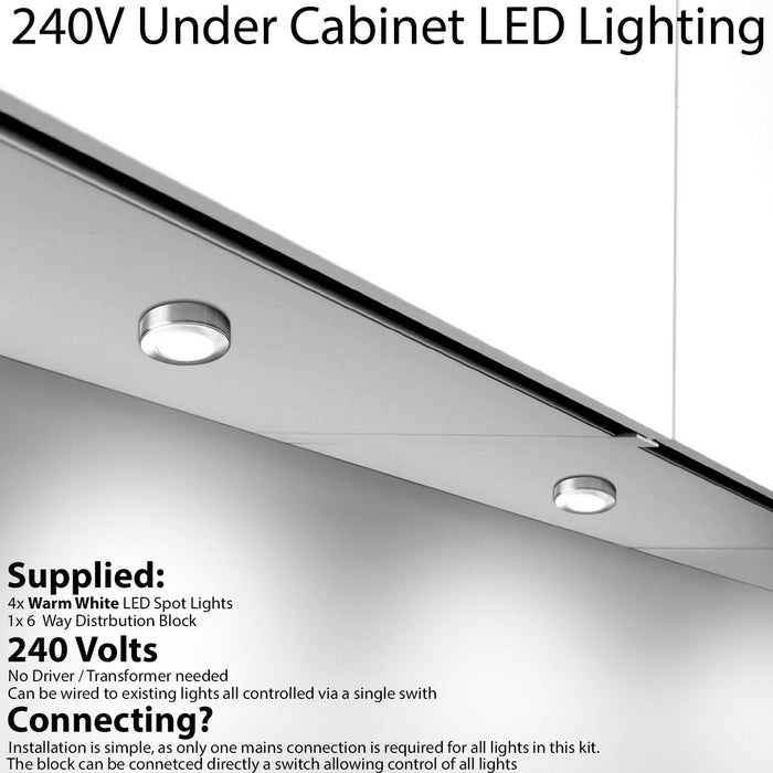 4x LED Kitchen Cabinet Spotlights 240V WARM WHITE Surface Flush Mount Light Kit Loops