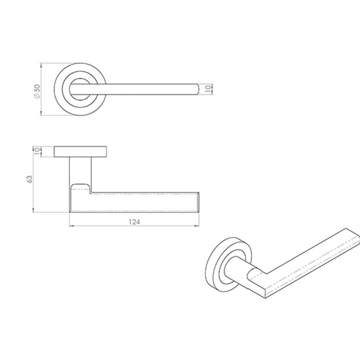Door Handle & Latch Pack Satin Nickel Straight Slim Lever Screwless Round Rose Loops