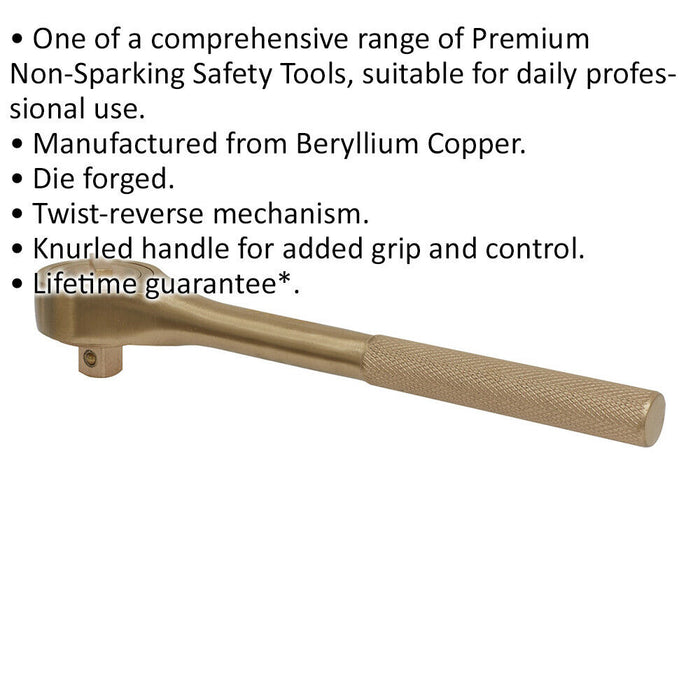 Non-Sparking Ratchet Wrench - 1/2" Sq Drive - Twist Reverse - Beryllium Copper Loops