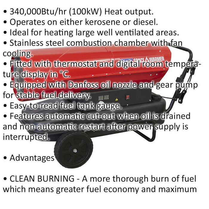 Industrial Space Warmer - Kerosene or Diesel Heater - 340000 Btu/hr - 68 Litre Loops