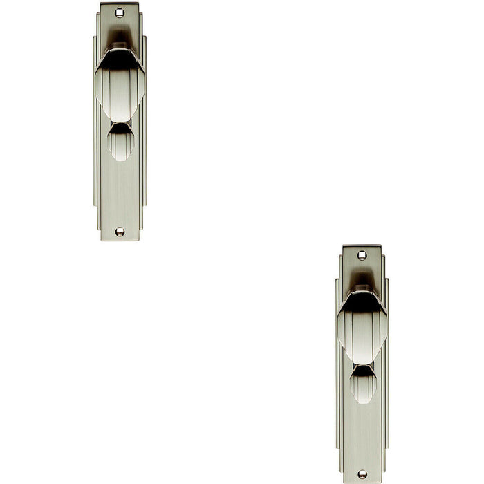 2x PAIR Line Detailed Door Knob on Bathroom Backplate 205 x 45mm Satin Nickel Loops