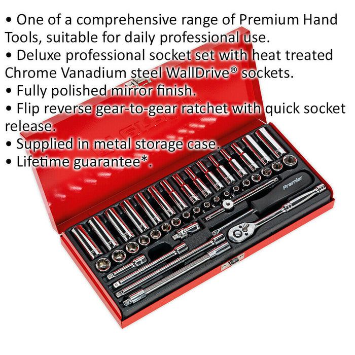 41 PACK Socket Set - 1/4" Met & Imp Square Drive - 6 Point Socket Ratchet Handle Loops