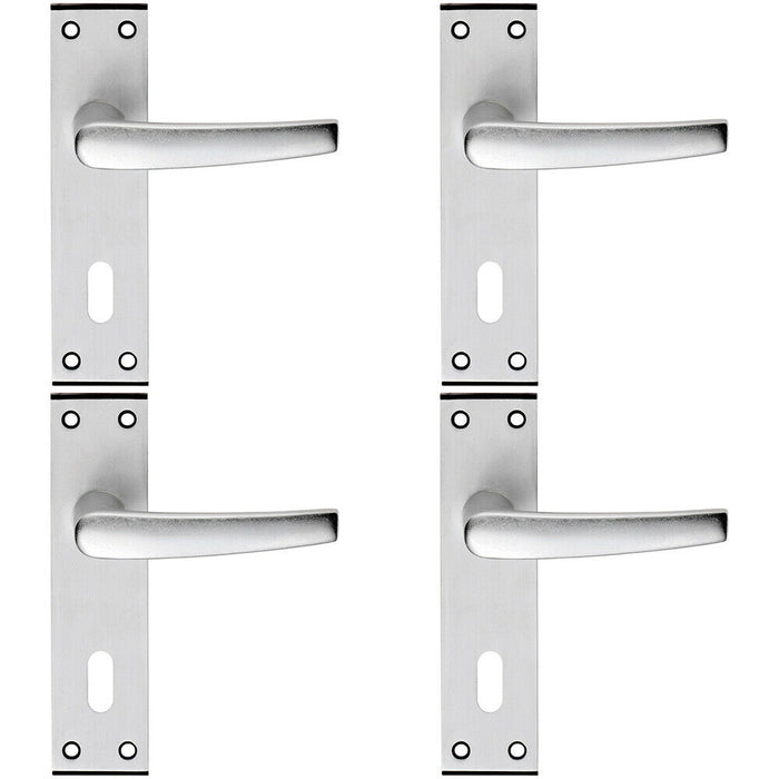 4x PAIR Straight Lever on Lock Backplate Door Handle 152 x 38mm Satin Aluminium Loops
