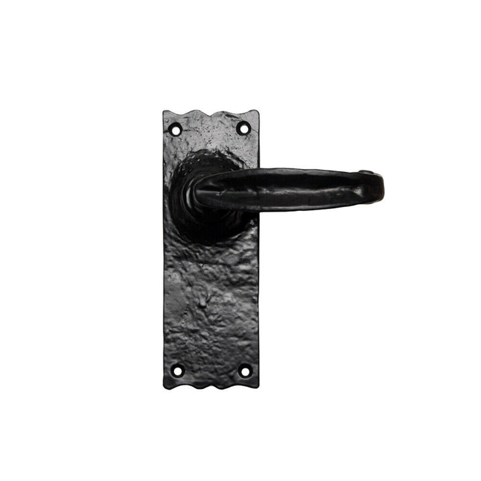 PAIR Forged Straight Lever Handle on Latch Backplate 155 x 55mm Black Antique Loops