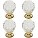 4x Faceted Crystal Cupboard Door Knob 31mm Dia Polished Brass Cabinet Handle Loops