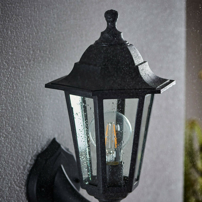 2 PACK IP44 Outdoor Wall Light Black Rust Proof Glass Lamp Traditional Lantern Loops