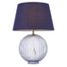 Table Lamp Smokey Grey Ribbed Glass & Navy Cotton 40W E27 GLS Base & Shade Loops