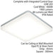 Slim Square LED Flush Ceiling Light 22W Cool White IP44 Sliver Bathroom Lamp Loops