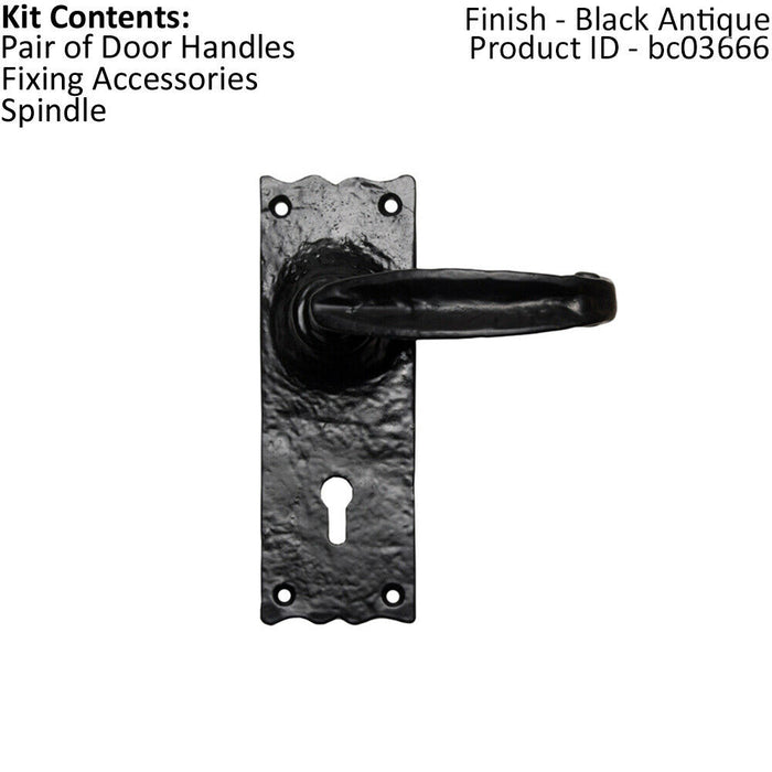 PAIR Forged Straight Lever Handle on Lock Backplate 155 x 55mm Black Antique Loops