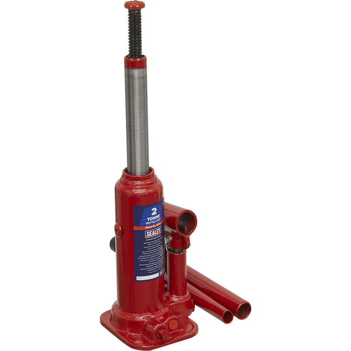 2 Tonne Bottle Jack - Machine Welded Base & Reservoir - 316mm Maximum Height Loops